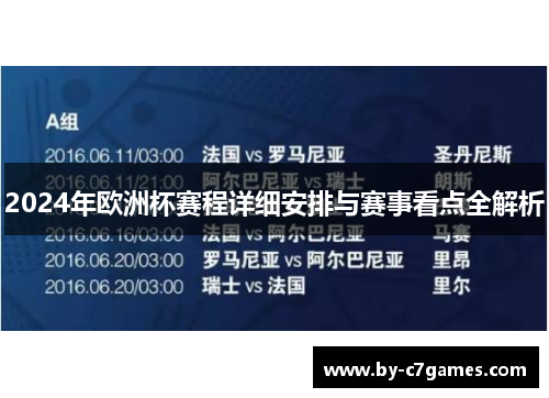 2024年欧洲杯赛程详细安排与赛事看点全解析